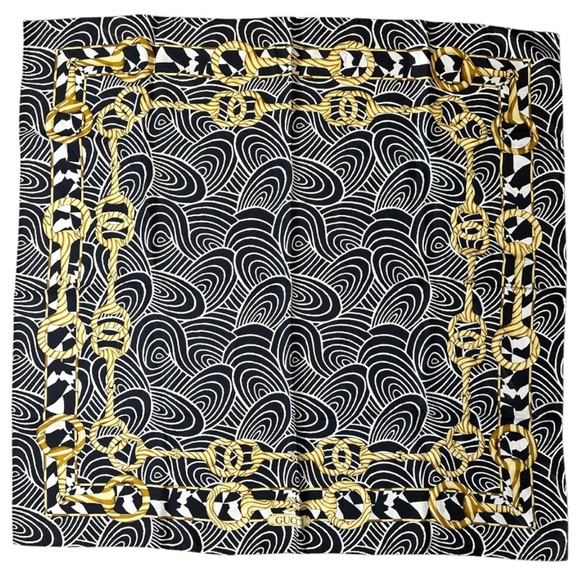 Gucci Black and Gold Patterned Silk Scarf - Picture 1 of 5